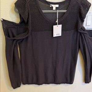 LC Lauren Conrad Black Cold Shoulder Knit Top